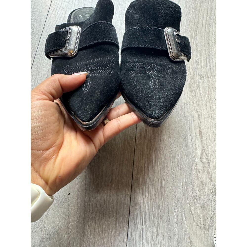 Paige Womens Size 6 Black Suede Western Buckle Bohemian Kensington Mules Heels - Picture 8 of 10